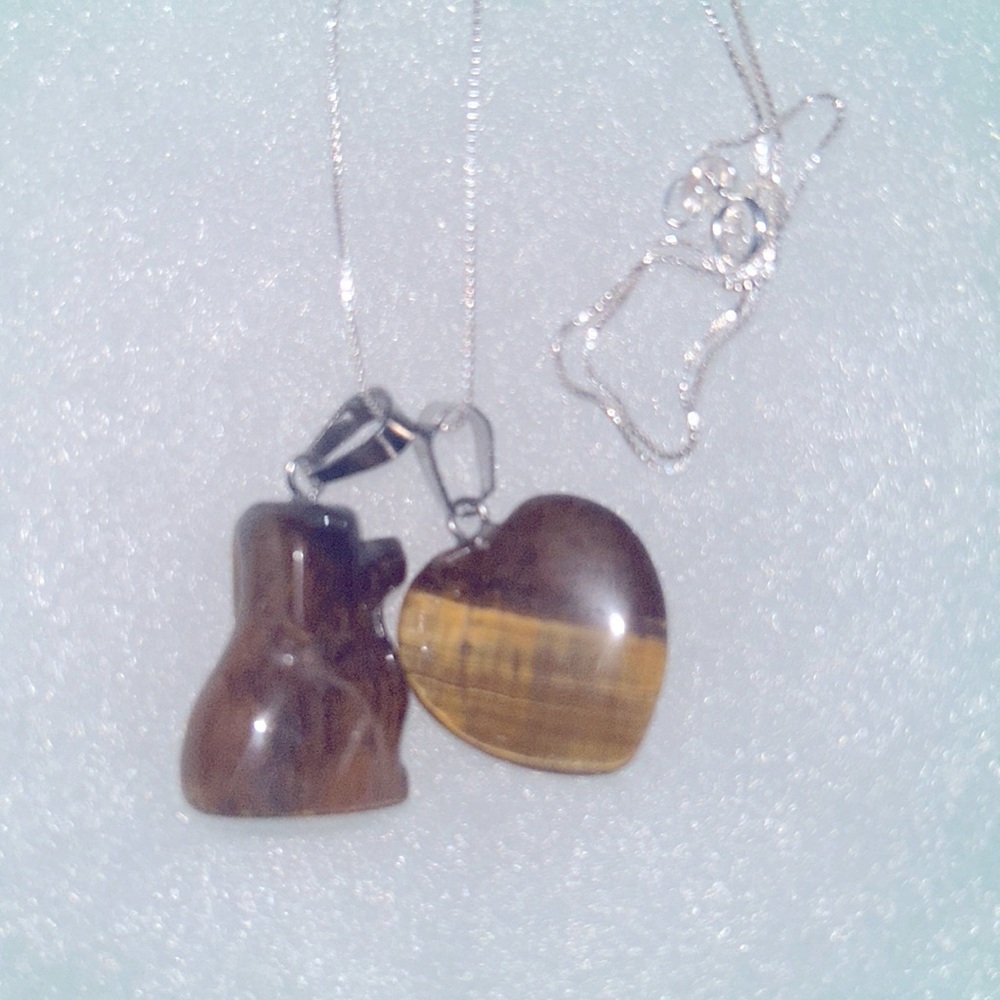 Boho Hippie Tigers Eye love heart & Dog Sterling Silver Necklace 1…